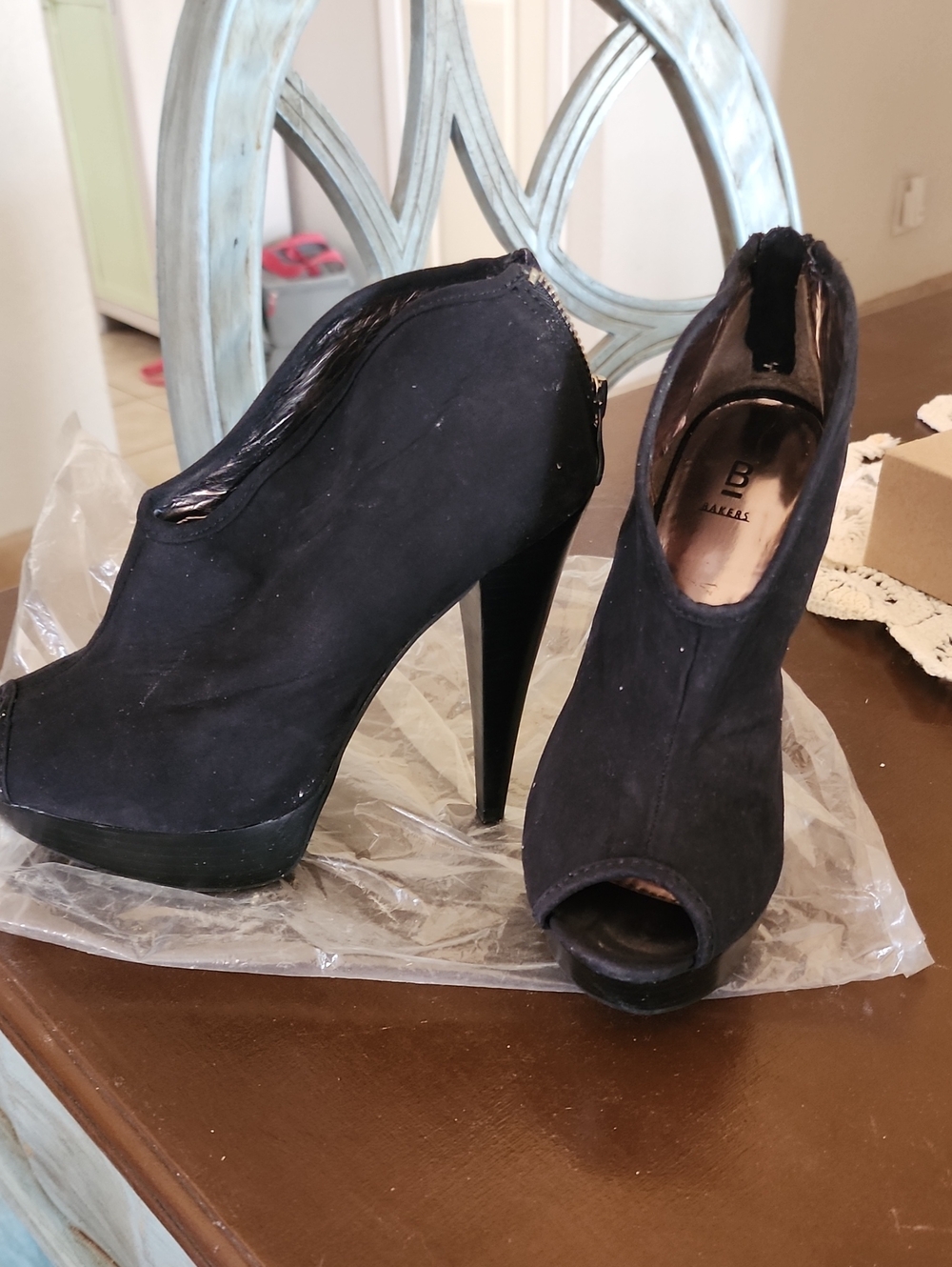 Black Peep-Toe Platform Ankle Booties